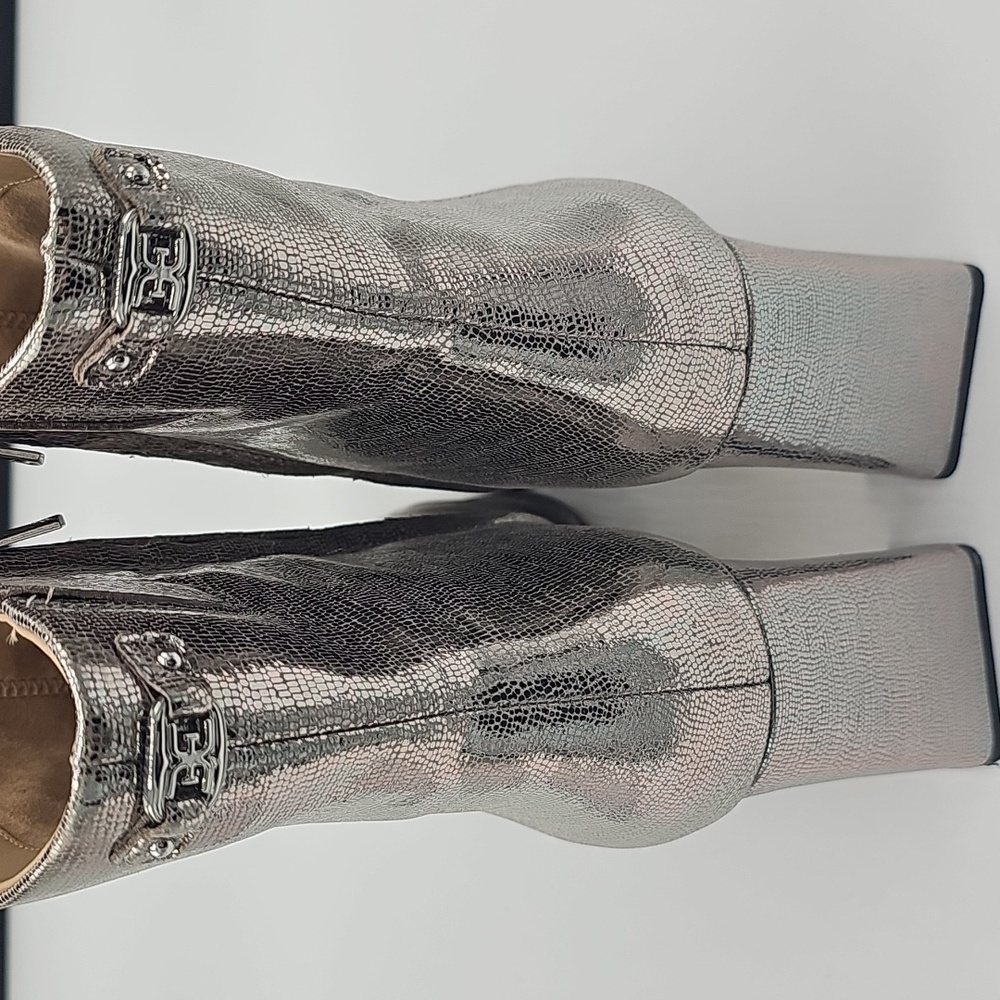 Shimmering Silver Ankle Booties with Square Toe - Picture 3 of 6
